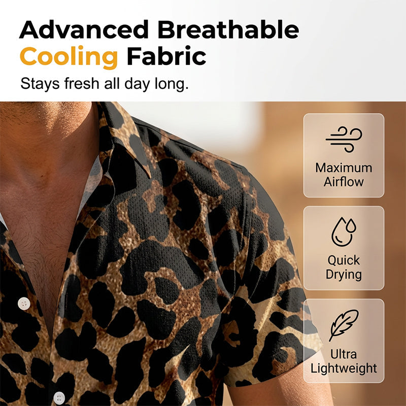 👔 LIMITED-TIME 49% OFF! ✨ Men's Leopard Print Shirt – Button Down, Short Sleeve, Black, 6 Sizes 🌴