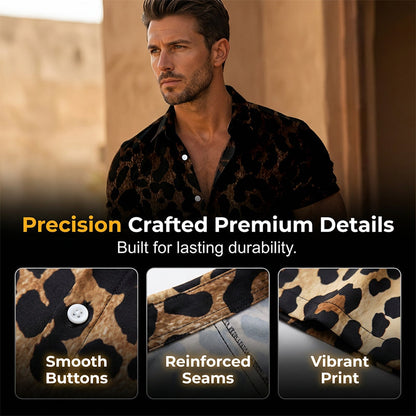 👔 LIMITED-TIME 49% OFF! ✨ Men's Leopard Print Shirt – Button Down, Short Sleeve, Black, 6 Sizes 🌴