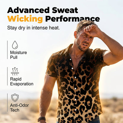 👔 LIMITED-TIME 49% OFF! ✨ Men's Leopard Print Shirt – Button Down, Short Sleeve, Black, 6 Sizes 🌴