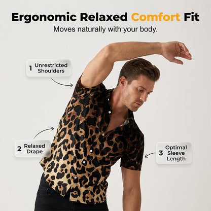 👔 LIMITED-TIME 49% OFF! ✨ Men's Leopard Print Shirt – Button Down, Short Sleeve, Black, 6 Sizes 🌴