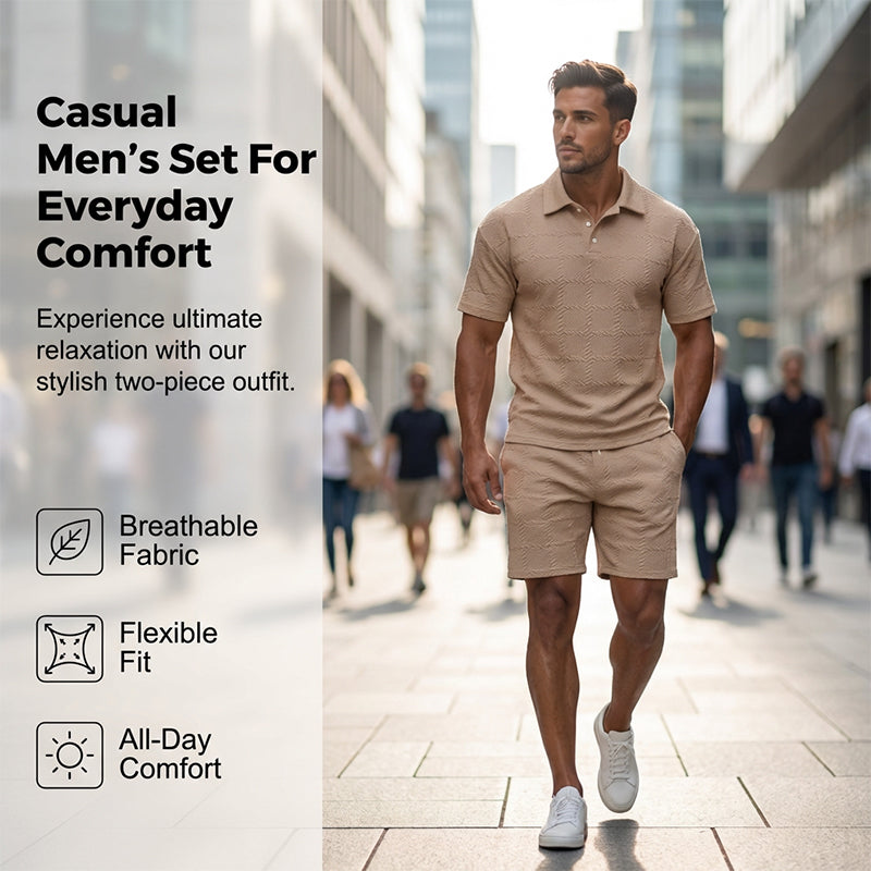 🔥49% OFF🌟Men Solid Color Casual Short Sleeve Set