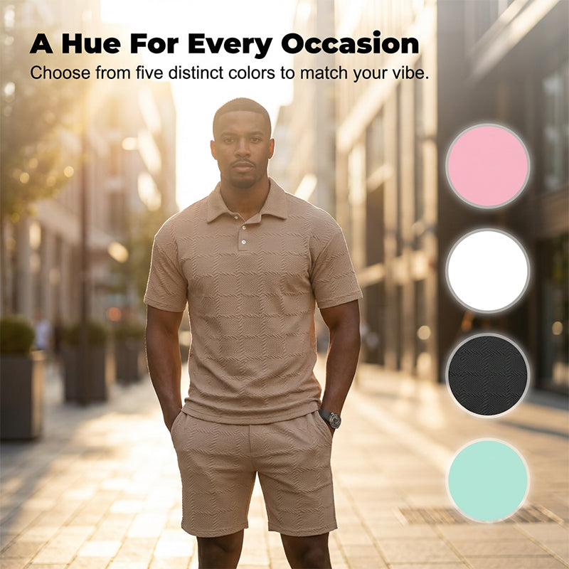 🔥49% OFF🌟Men Solid Color Casual Short Sleeve Set