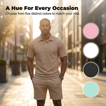 🔥49% OFF🌟Men Solid Color Casual Short Sleeve Set