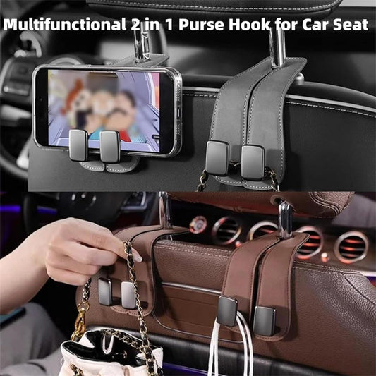 🏆Limited-time Offer🚗Premium Faux Leather Headrest Hooks – Smart, Stylish & Tool-Free Car Storage for Bags, Coats & More✨
