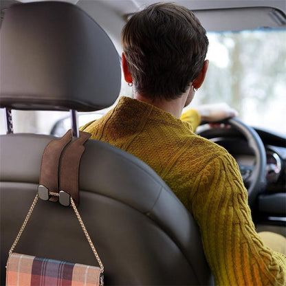 🏆Limited-time Offer🚗Premium Faux Leather Headrest Hooks – Smart, Stylish & Tool-Free Car Storage for Bags, Coats & More✨