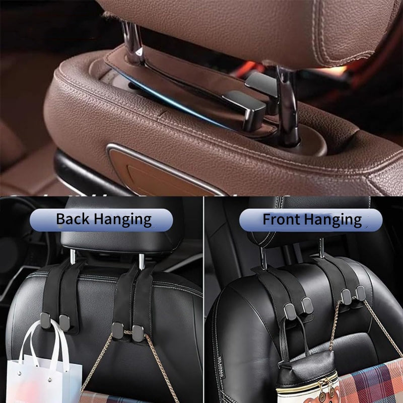 🏆Limited-time Offer🚗Premium Faux Leather Headrest Hooks – Smart, Stylish & Tool-Free Car Storage for Bags, Coats & More✨