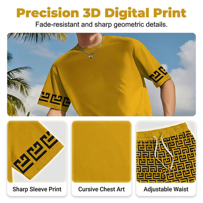 👕 49% OFF! 💛 Men's yellow graphic print short-sleeve workout set – Comfortable, sporty, and perfect for workouts and leisure – Pilling-resistant & breathable cotton 🔥