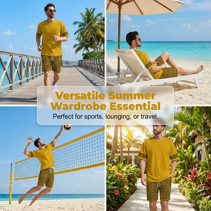 👕 49% OFF! 💛 Men's yellow graphic print short-sleeve workout set – Comfortable, sporty, and perfect for workouts and leisure – Pilling-resistant & breathable cotton 🔥