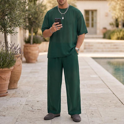 🔥Last Day Sale 49% OFF⏰👔Men's T-Shirt & Wide-Leg Pants 2-Piece Set🎁
