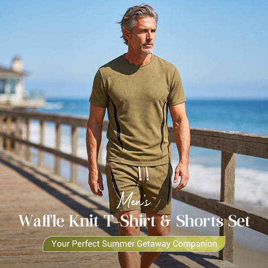 📢📢47% OFF !!⏰Men's Waffle Knit T-Shirt & Shorts Set
