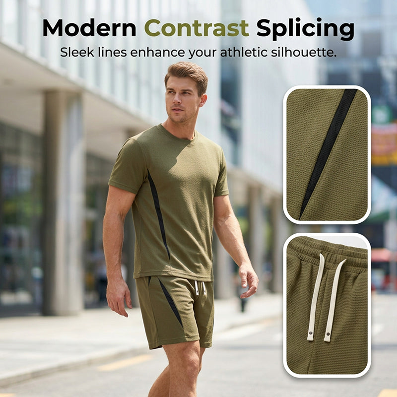 📢📢47% OFF !!⏰Men's Waffle Knit T-Shirt & Shorts Set