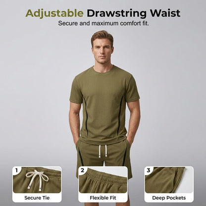 📢📢47% OFF !!⏰Men's Waffle Knit T-Shirt & Shorts Set