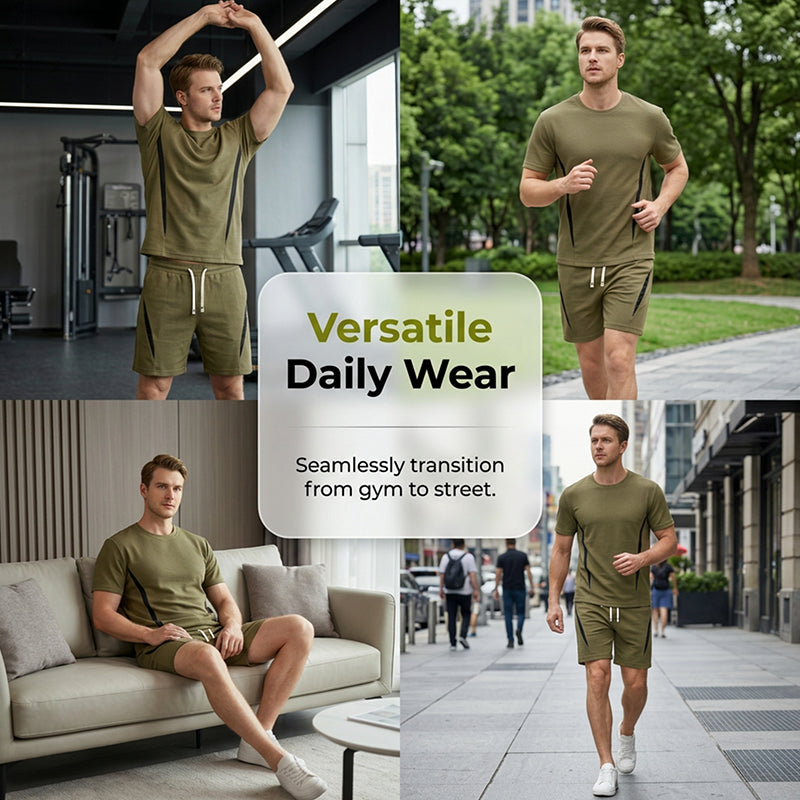 📢📢47% OFF !!⏰Men's Waffle Knit T-Shirt & Shorts Set