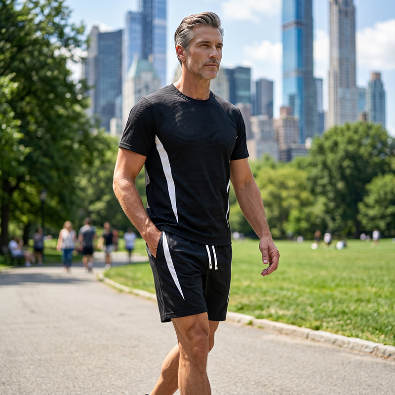📢📢47% OFF !!⏰Men's Waffle Knit T-Shirt & Shorts Set