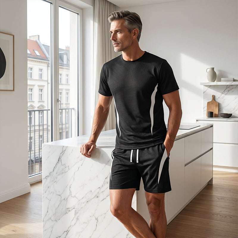 📢📢47% OFF !!⏰Men's Waffle Knit T-Shirt & Shorts Set