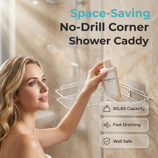 🥳2026 HOT SALE🥳💞50K+ SOLD!🚿🧴 49% OFF!🛁Space-Saving No-Drill Corner Shower Caddy✨