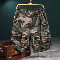 🩳 Men’s Studded Camo Cargo Shorts ✅ Distressed Style & Multi-Pocket Comfort | Rugged Streetwear Look 🔥