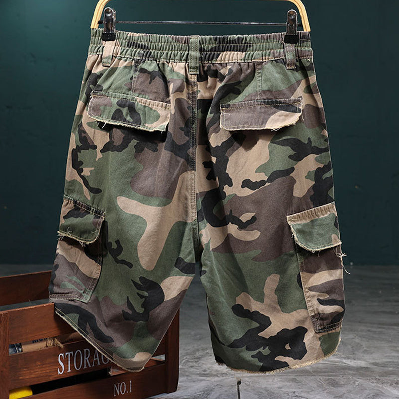 🩳 Men’s Studded Camo Cargo Shorts ✅ Distressed Style & Multi-Pocket Comfort | Rugged Streetwear Look 🔥
