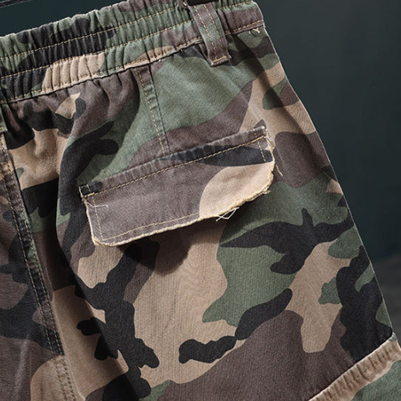 🩳 Men’s Studded Camo Cargo Shorts ✅ Distressed Style & Multi-Pocket Comfort | Rugged Streetwear Look 🔥