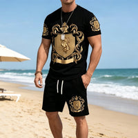 👕 49% OFF NOW! 👑 Men's Gold Crest Print T-Shirt & Shorts Set – Stylish, breathable & perfect for casual summer days or sporty looks 🩳