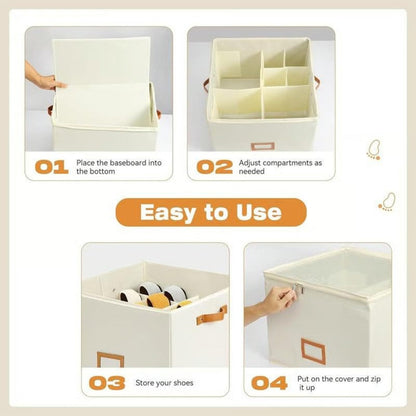 👟 49% OFF NOW!📦Shoe Storage Box for Closet Foldable Organiser with Clear Lid & Reinforced Handles Fits 16-Pair Slippers Space-Saving Bin for Closet Organisation✨