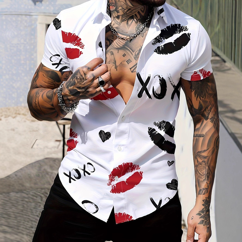 💋 LIMITED-TIME 49% OFF! ✨ Men's Kiss Print Button-Up Shirt – Playful, Lightweight, Vibrant 👔
