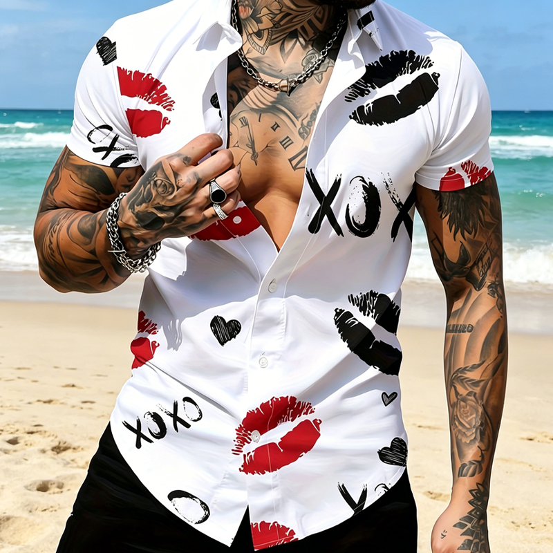 💋 LIMITED-TIME 49% OFF! ✨ Men's Kiss Print Button-Up Shirt – Playful, Lightweight, Vibrant 👔