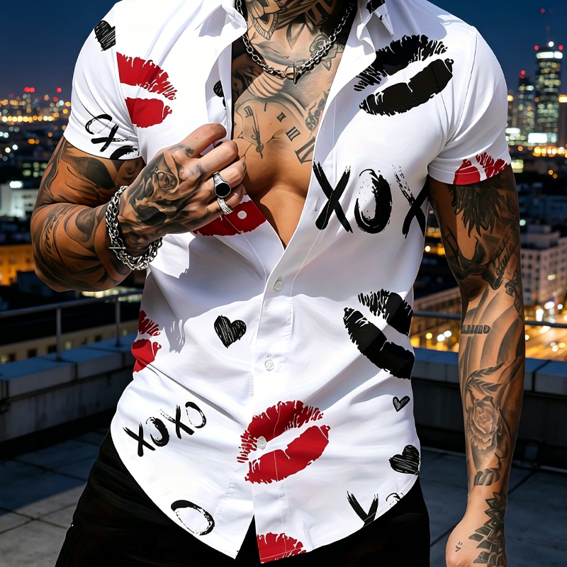 💋 LIMITED-TIME 49% OFF! ✨ Men's Kiss Print Button-Up Shirt – Playful, Lightweight, Vibrant 👔