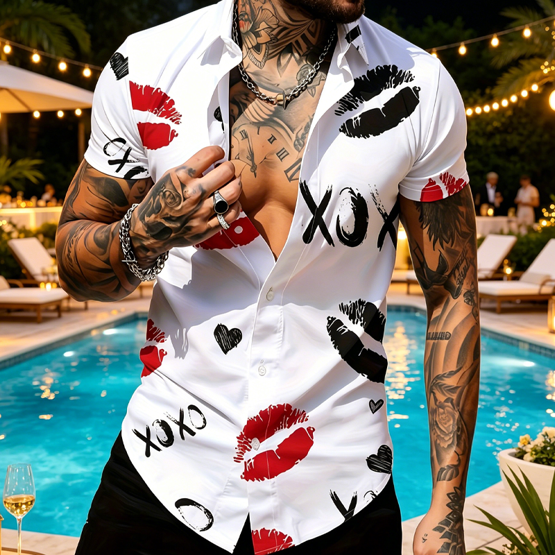 💋 LIMITED-TIME 49% OFF! ✨ Men's Kiss Print Button-Up Shirt – Playful, Lightweight, Vibrant 👔