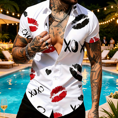 💋 LIMITED-TIME 49% OFF! ✨ Men's Kiss Print Button-Up Shirt – Playful, Lightweight, Vibrant 👔