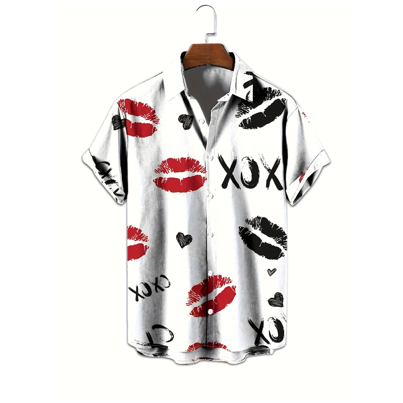 💋 LIMITED-TIME 49% OFF! ✨ Men's Kiss Print Button-Up Shirt – Playful, Lightweight, Vibrant 👔