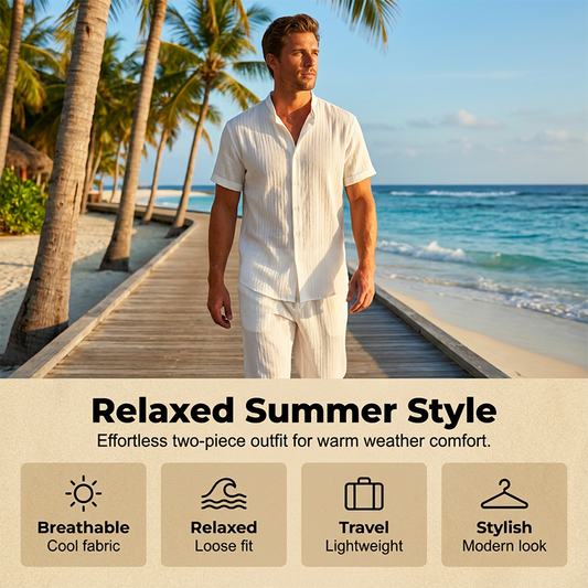 👔 LIMITED-TIME 49% OFF! ✨ Men's Textured 2-Piece Set – Shirt & Pants, Breathable, Coordinated 🧳
