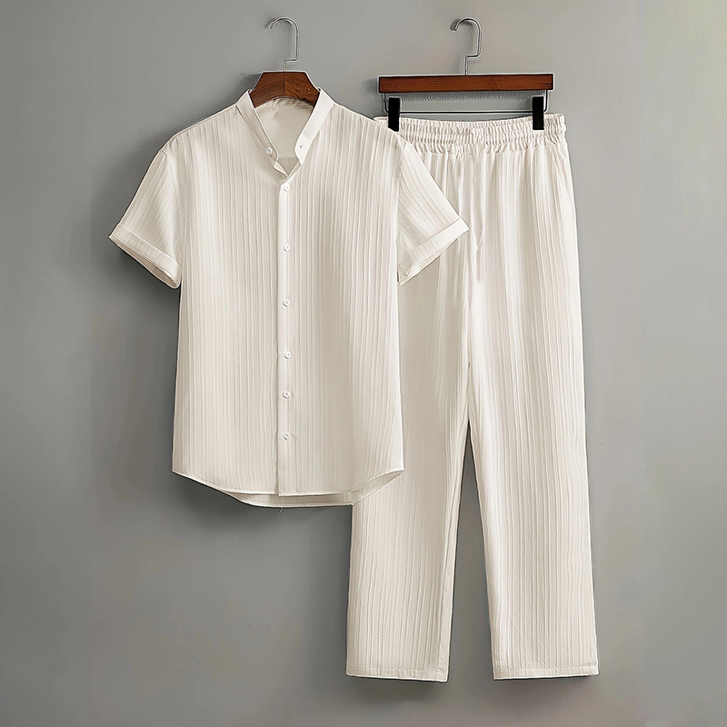 👔 LIMITED-TIME 49% OFF! ✨ Men's Textured 2-Piece Set – Shirt & Pants, Breathable, Coordinated 🧳