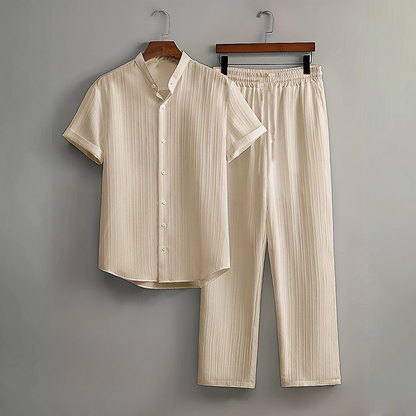 👔 LIMITED-TIME 49% OFF! ✨ Men's Textured 2-Piece Set – Shirt & Pants, Breathable, Coordinated 🧳