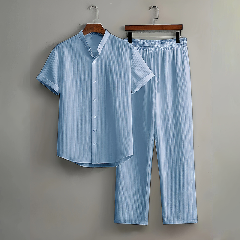 👔 LIMITED-TIME 49% OFF! ✨ Men's Textured 2-Piece Set – Shirt & Pants, Breathable, Coordinated 🧳