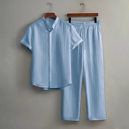 👔 LIMITED-TIME 49% OFF! ✨ Men's Textured 2-Piece Set – Shirt & Pants, Breathable, Coordinated 🧳