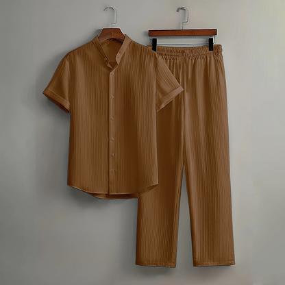 👔 LIMITED-TIME 49% OFF! ✨ Men's Textured 2-Piece Set – Shirt & Pants, Breathable, Coordinated 🧳