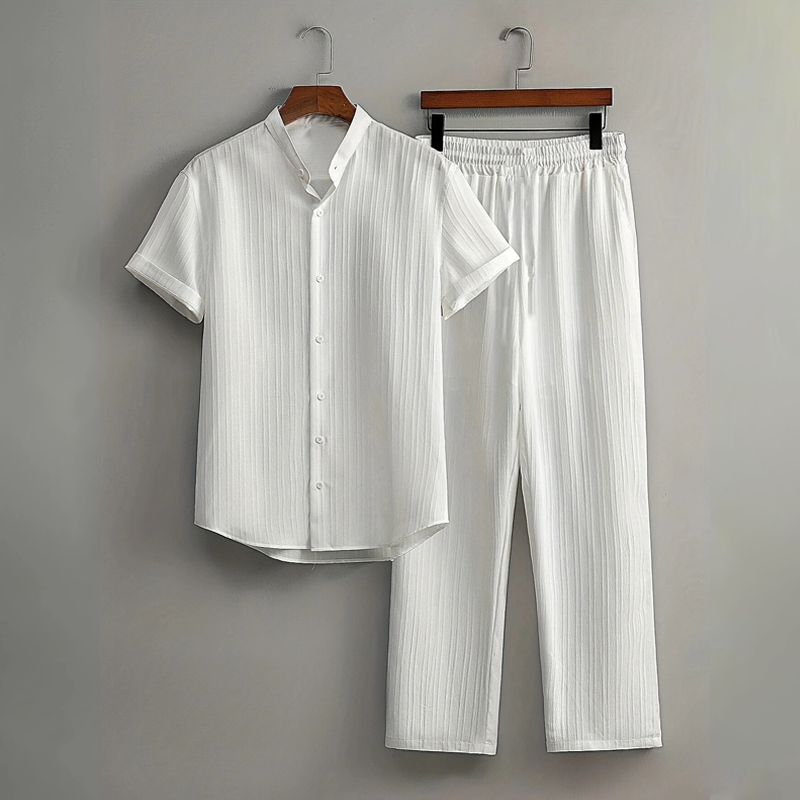 👔 LIMITED-TIME 49% OFF! ✨ Men's Textured 2-Piece Set – Shirt & Pants, Breathable, Coordinated 🧳