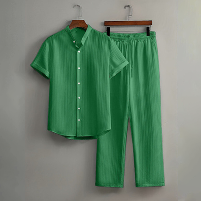 👔 LIMITED-TIME 49% OFF! ✨ Men's Textured 2-Piece Set – Shirt & Pants, Breathable, Coordinated 🧳