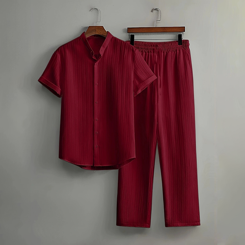 👔 LIMITED-TIME 49% OFF! ✨ Men's Textured 2-Piece Set – Shirt & Pants, Breathable, Coordinated 🧳