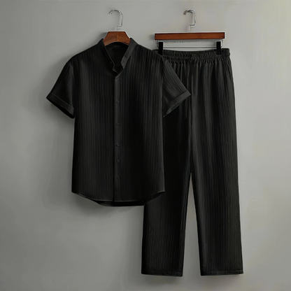 👔 LIMITED-TIME 49% OFF! ✨ Men's Textured 2-Piece Set – Shirt & Pants, Breathable, Coordinated 🧳