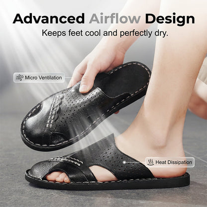 🌟Men's Closed-Toe Slippers🛋️Artificial Leather Non-slip Shoes