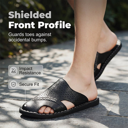 🌟Men's Closed-Toe Slippers🛋️Artificial Leather Non-slip Shoes