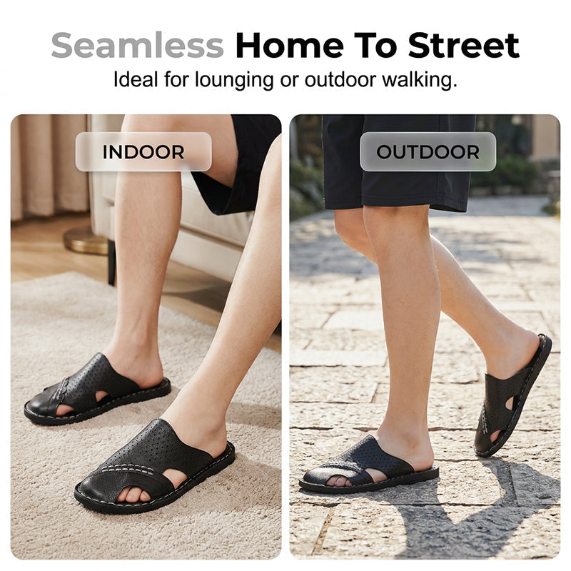 🌟Men's Closed-Toe Slippers🛋️Artificial Leather Non-slip Shoes