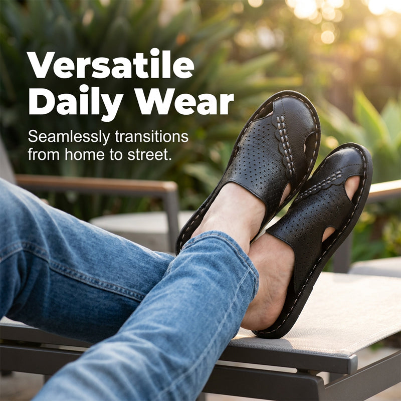 🌟Men's Closed-Toe Slippers🛋️Artificial Leather Non-slip Shoes