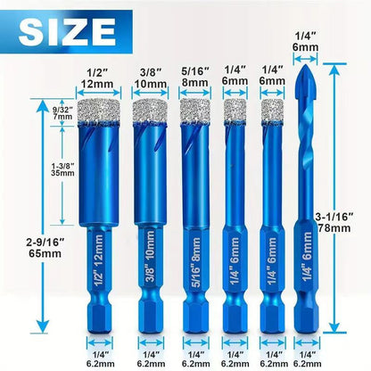 🔥2026 New Arrival ＆ Hot Sale ＆ 49％ Off🔥Porcelain Glass Ceramic Tile Dry Cut Diamond Drill Bit 6-Piece Set