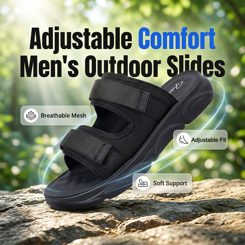 ⏰ LIMITED-TIME 49% OFF! 🏃 Men's Adjustable Dual-Strap Slide Sandals – Breathable Mesh, Cushioned, Secure Fit ✨