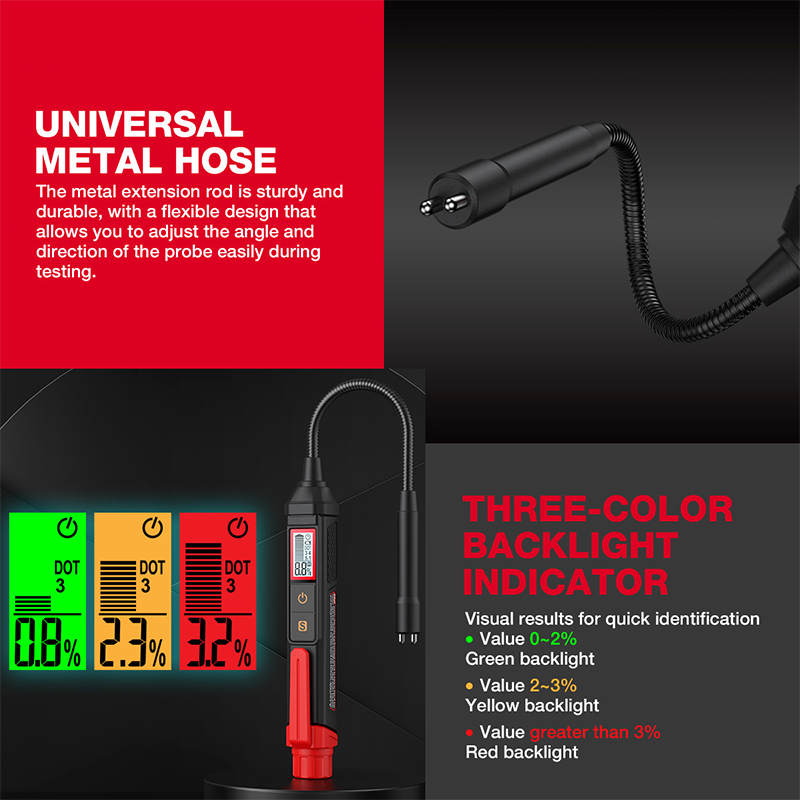 🔥LIMITED TIME 49% OFF!🔥 🚗🧪⚠️ High-Precision Brake Fluid Tester – Quick Moisture Detection, 3-Colour Alert & Flexible Metal Probe
