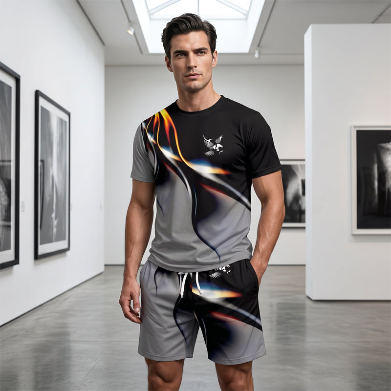 👕40% OFF!🍃Men's Abstract Print T-Shirt and Shorts Set