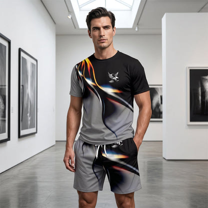 👕40% OFF!🍃Men's Abstract Print T-Shirt and Shorts Set